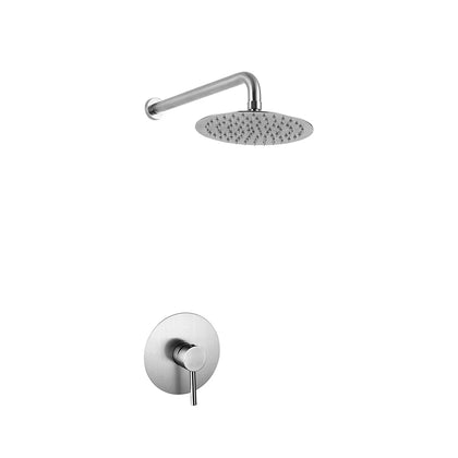 Brushed stainless steel concealed shower faucet for showers, round rain head and gooseneck arm — SANIKB FYF-9011-1.