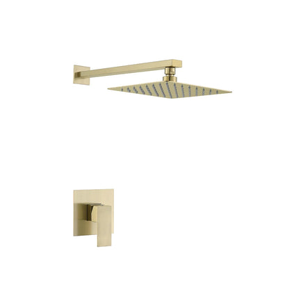 Brushed gold concealed shower faucet for shower, stainless steel, square rain head and arm — SANIKB FYF-9011-3.