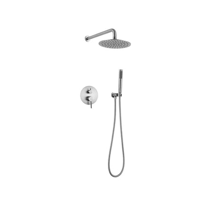 Brushed nickel concealed shower faucet for the shower, stainless steel body, round rain head and handheld wand — SANIKB FYF-9012-1.