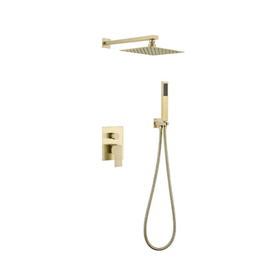 Brushed gold concealed shower faucet for shower, stainless steel body, square rain head with handheld — SANIKB FYF-9012-3.