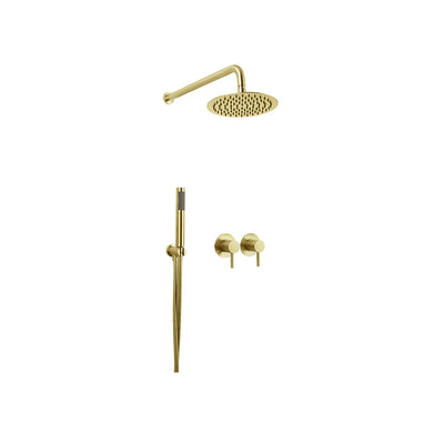 Brushed gold concealed shower faucet for shower, stainless steel body, round rain head with handheld wand — SANIKB FYF-9018
