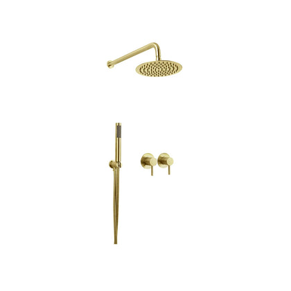 Brushed gold concealed shower faucet for shower, stainless steel body, round rain head with handheld wand — SANIKB FYF-9018