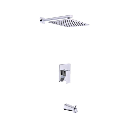 Polished chrome concealed shower faucet set, stainless steel, square rain head with tub spout — SANIKB FYF9012-5