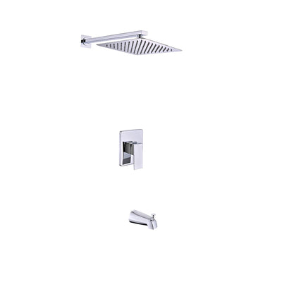 Polished chrome concealed shower faucet set, stainless steel, square rain head with tub spout — SANIKB FYF9012-5