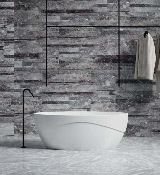 Curved Accent Oval Solid Surface Bathtub - XA-8809; complete factory model view