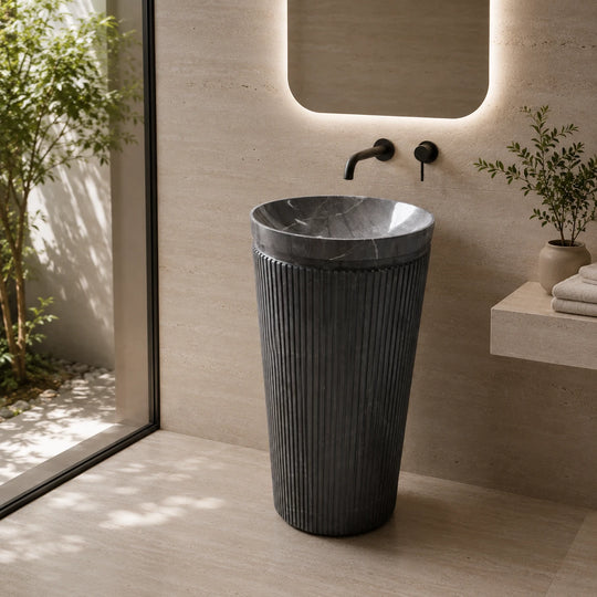 Dark Grey Marble Fluted Pedestal Basin