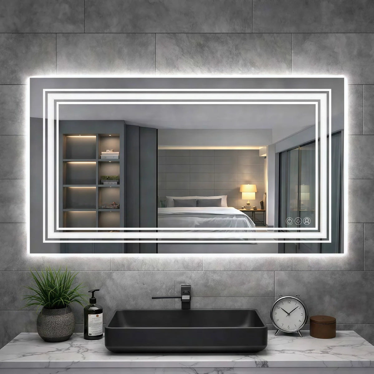 Double Border Rectangle LED Mirror — full product view; KS002