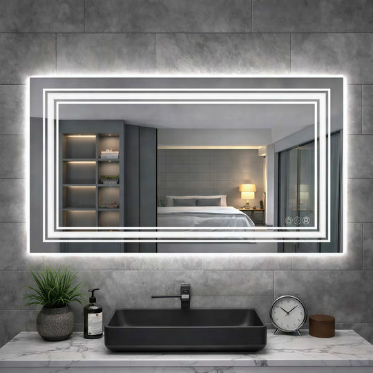 Double Border Rectangle LED Mirror — full product view; KS002