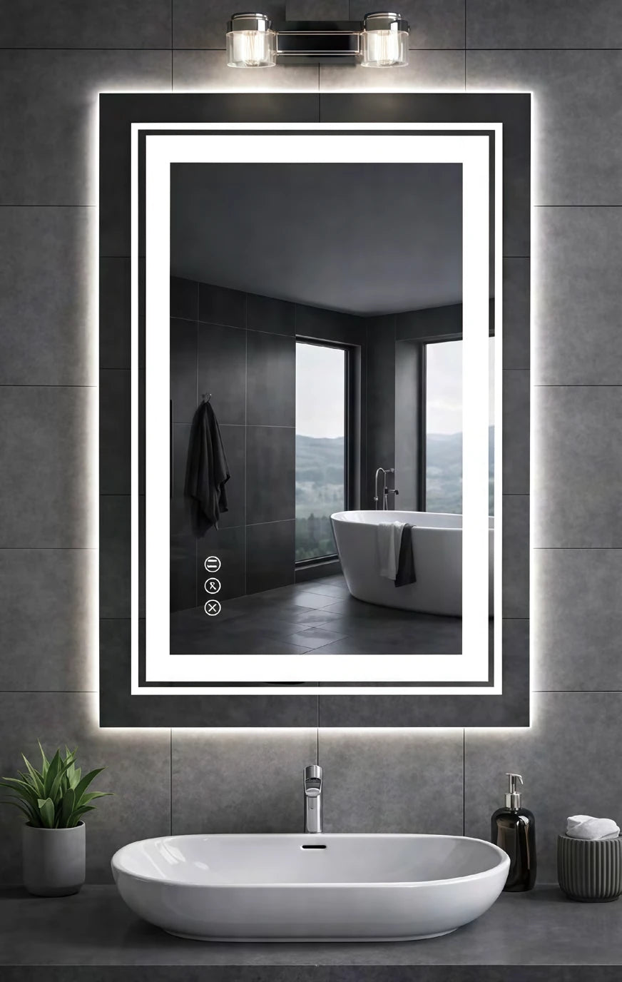 Double Line Rectangle LED Mirror — catalog detail view; KS008