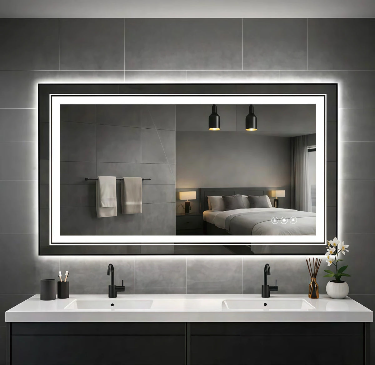 Double Line Rectangle LED Mirror — full product view; KS008
