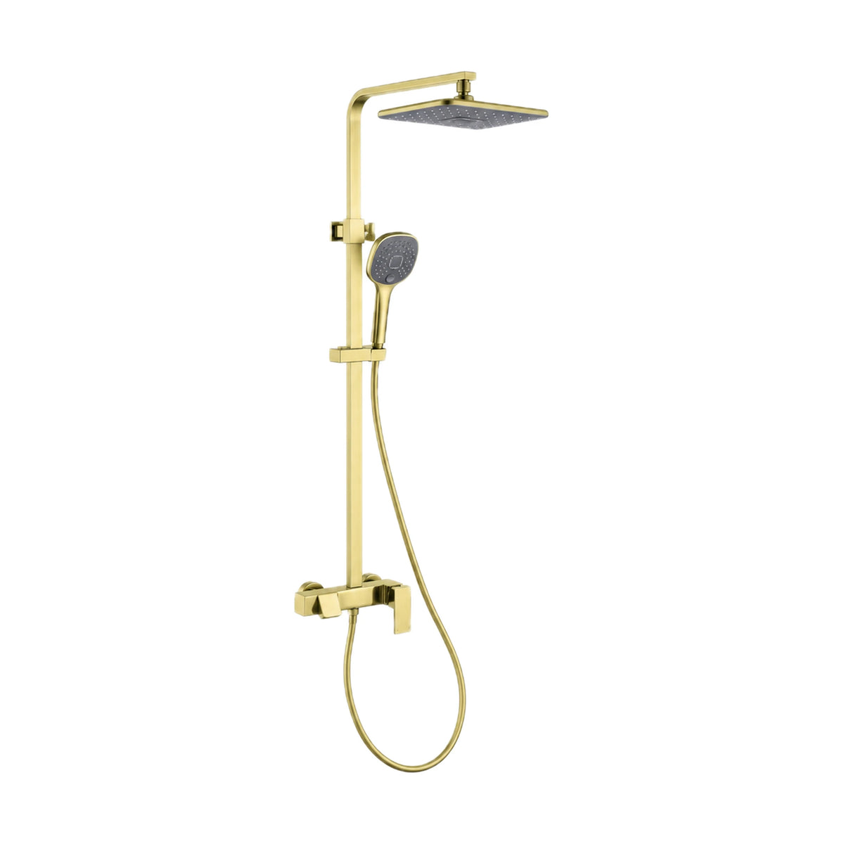 Square exposed shower system with rounded-square rain head, square handheld and square bar mixer with spout — SANIKB DL-08 992-LSJ