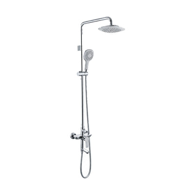 Exposed shower column with rounded-square rain head, round handheld and lever mixer with short tub spout — SANIKB DL-08 018-CP