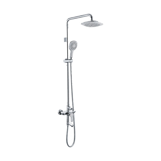 Exposed shower column with rounded-square rain head, round handheld and lever mixer with short tub spout — SANIKB DL-08 018-CP