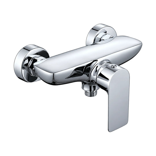 Exposed wall shower mixer with flat body, flat blade lever, round wall eccentrics and bottom hose outlet — SANIKB DL-08 051-CP