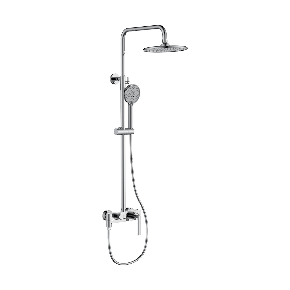 Chrome — Exposed shower system with round rain head, round handheld and slim mixer with downward pin lever — SANIKB DL-08 172-CP