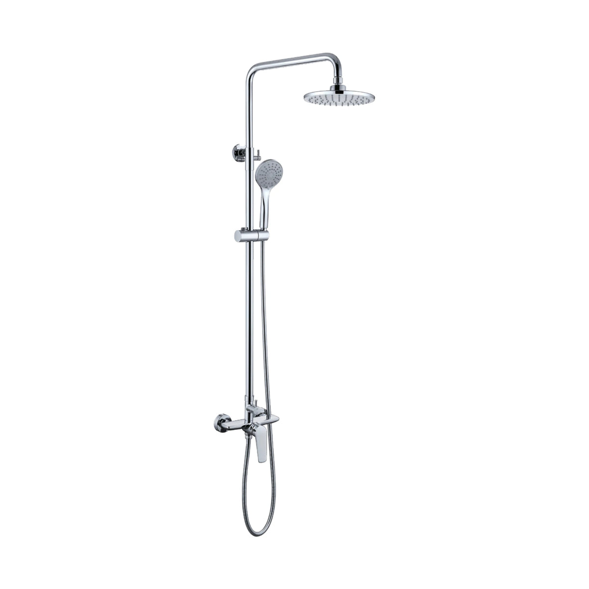 Matte black exposed shower system with round rain head, round handheld and riser entering blade-lever mixer — SANIKB DL-08 047-CP