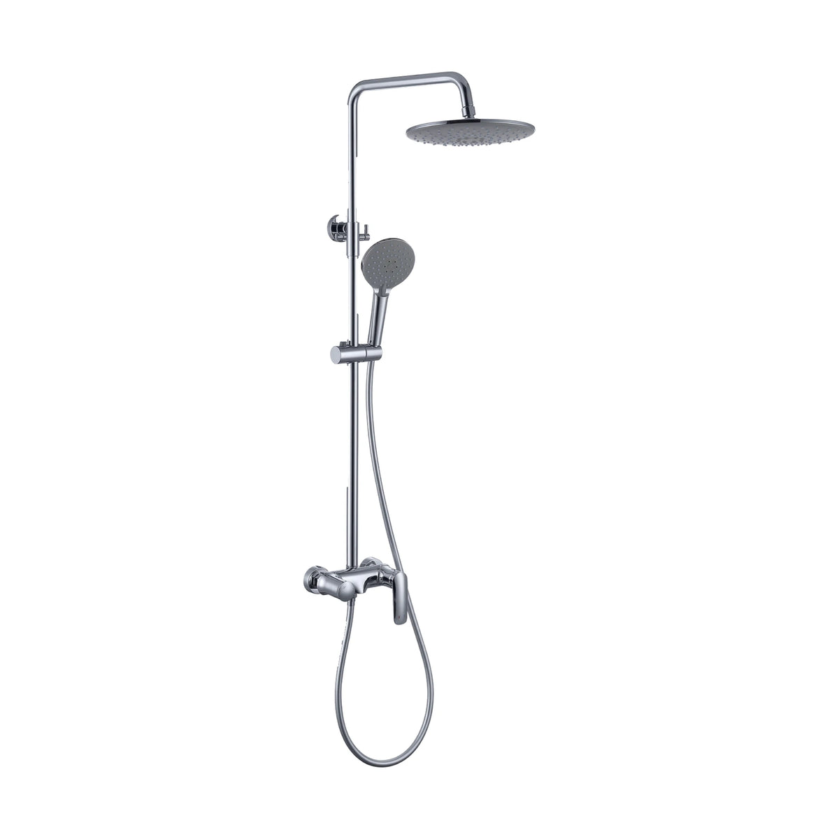 Matte black exposed shower system with round rain head, round slide handheld and drooping-lever mixer — SANIKB DL-08 648-CP