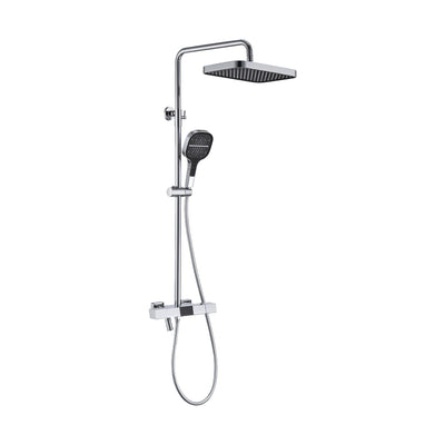 Chrome — Chrome shower column with square rain head, handheld and square bar mixer with digital temperature display — SANIKB DL-08 091-CP