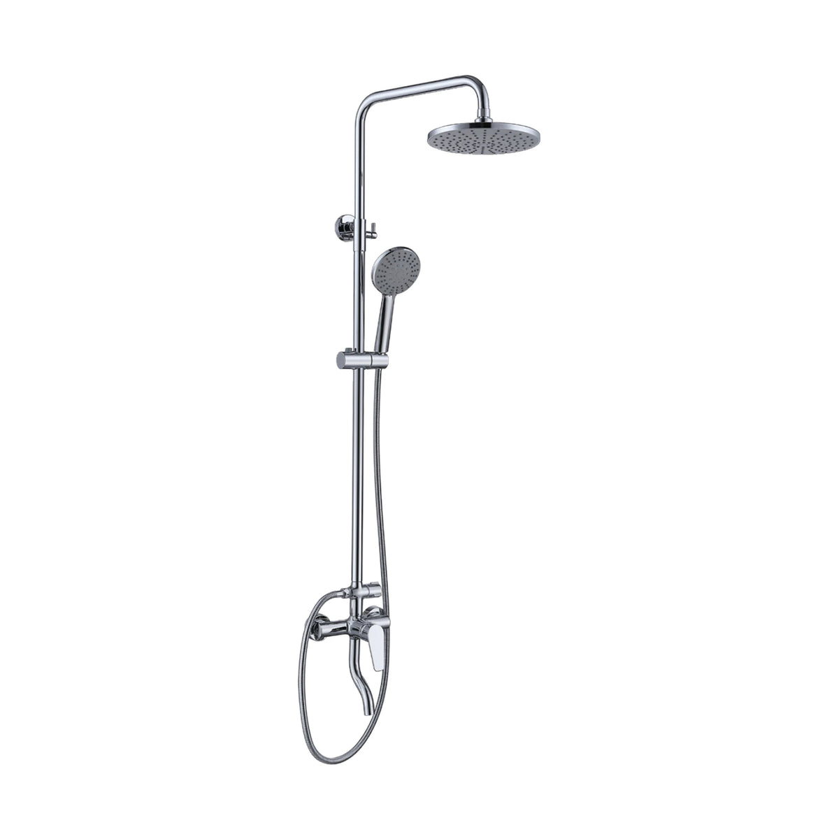 Matte black shower column with plain round rain head, round handheld, lever mixer and S-curve tub spout — SANIKB DL-08 096-CP