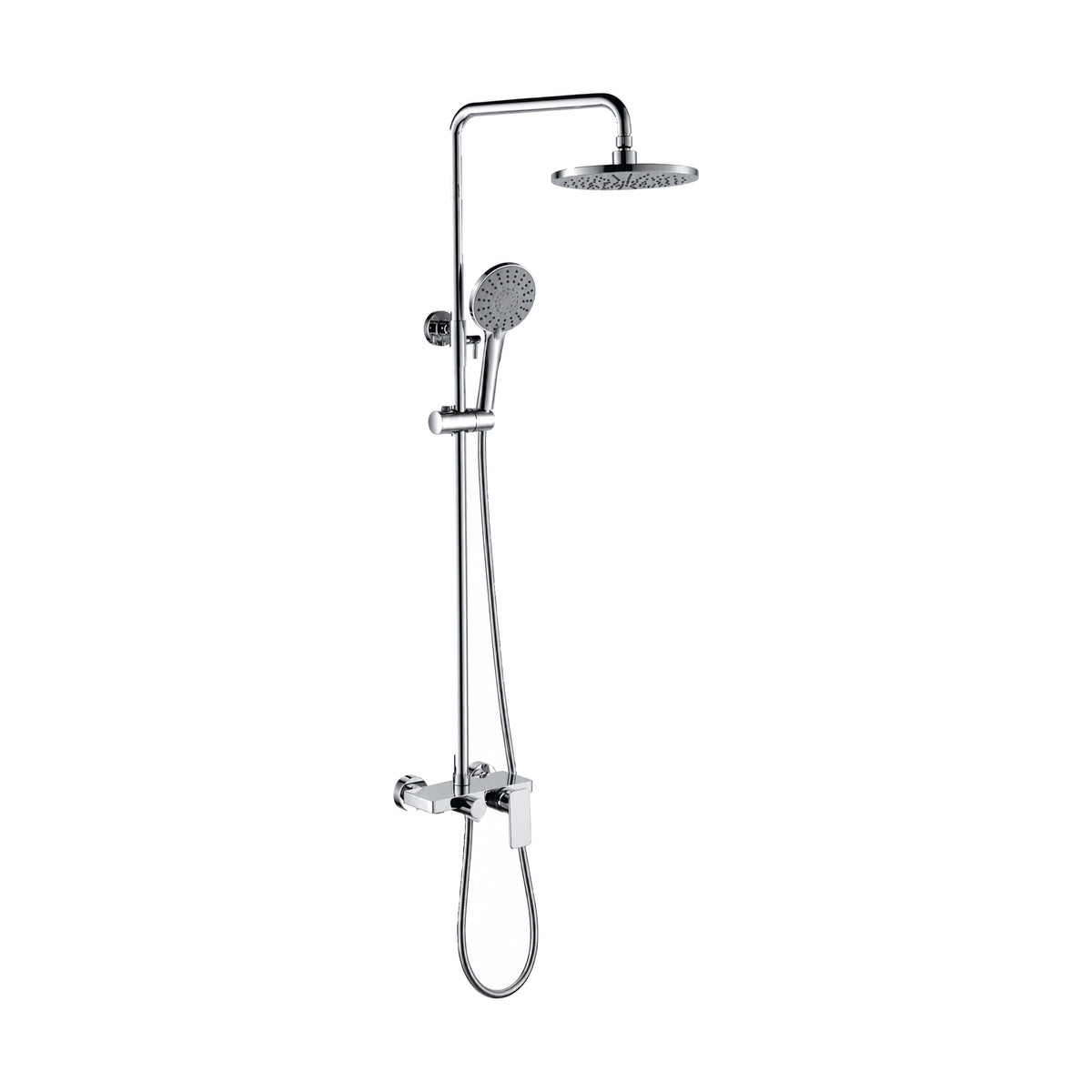Chrome round-pipe shower column with round rain head, round handheld and angular lever mixer — SANIKB DL-08 014-CP