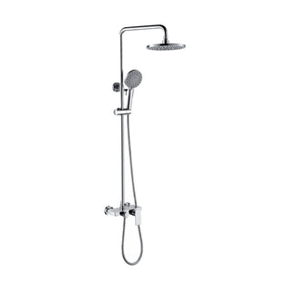 Chrome round-pipe shower column with round rain head, round handheld and angular lever mixer — SANIKB DL-08 014-CP
