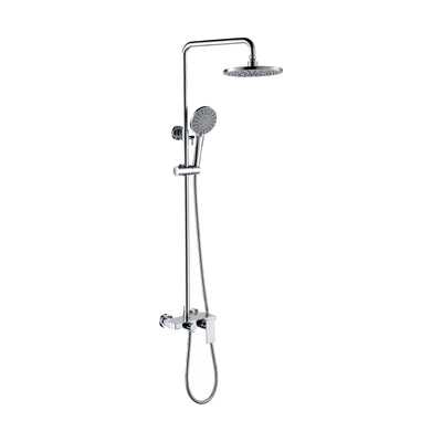 Chrome round-pipe shower column with round rain head, round handheld and angular lever mixer — SANIKB DL-08 014-CP