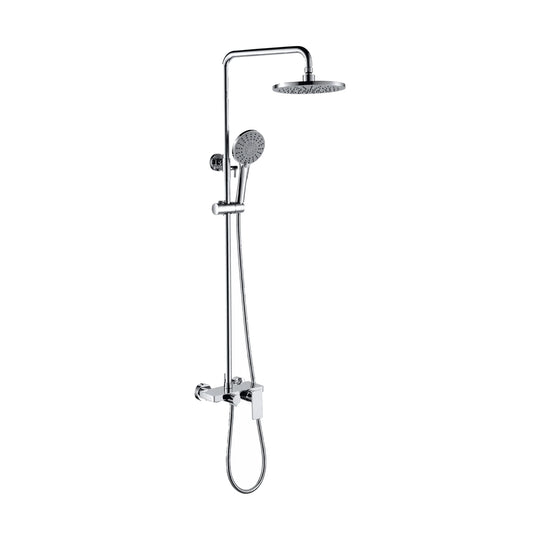 Chrome round-pipe shower column with round rain head, round handheld and angular lever mixer — SANIKB DL-08 014-CP