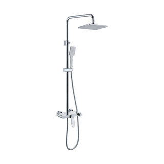 Chrome shower column with square rain head, square handheld and flat-top angular-lever mixer with tub spout — SANIKB DL-08 045-CP