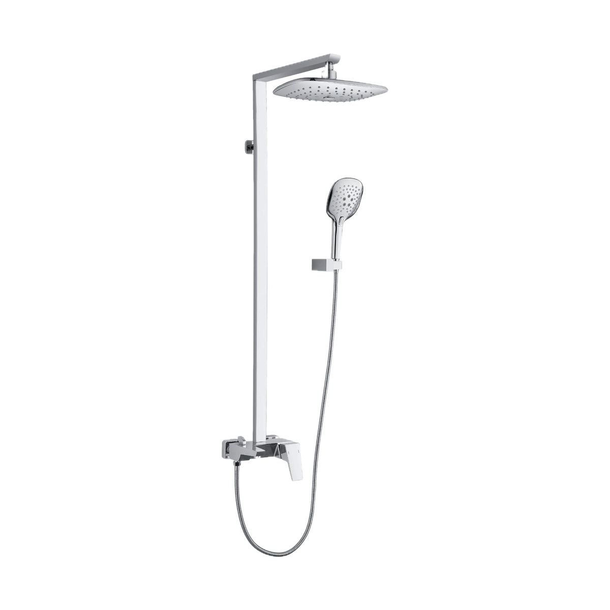 Matte black square-section shower column with square rain head, handheld on wall bracket and lever mixer — SANIKB DL-08 139-CP