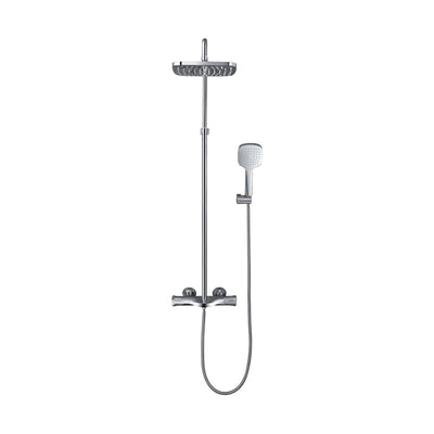 Chrome shower column with top-mounted rounded rain head, square handheld and bar mixer with two end knobs — SANIKB DL-08 504-CP