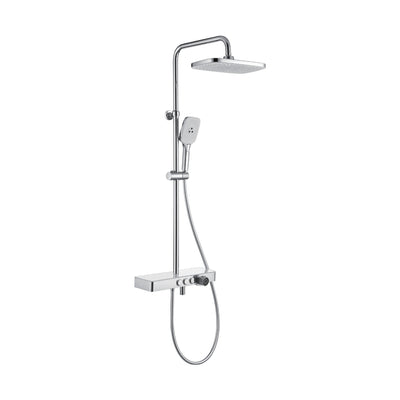 Chrome shower column with rounded rain head, square handheld and white-top shelf valve with three buttons — SANIKB DL-08 182-CP