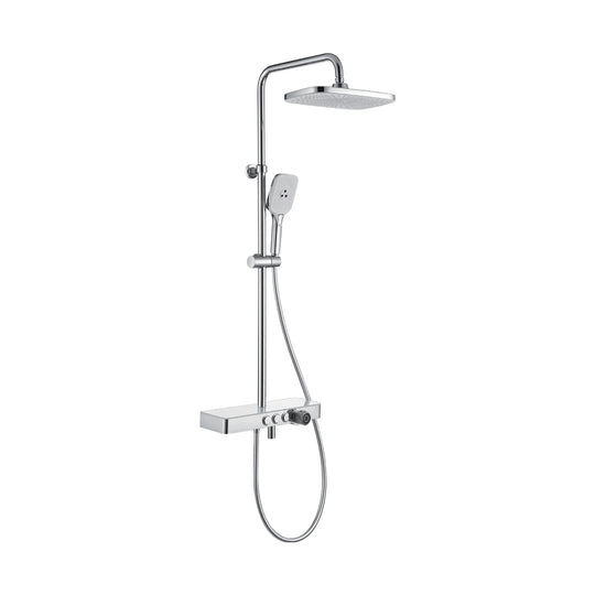 Chrome shower column with rounded rain head, square handheld and white-top shelf valve with three buttons — SANIKB DL-08 182-CP