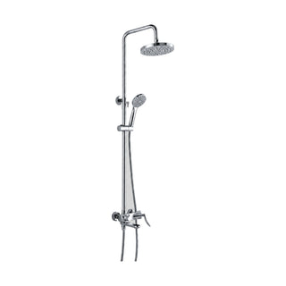 Chrome round shower column with round rain head, round handheld and round-body wall mixer with tub spout — SANIKB DL-08 040-CP
