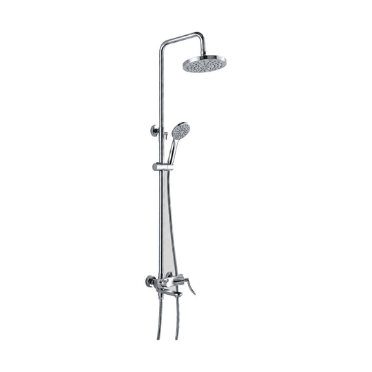 Chrome round shower column with round rain head, round handheld and round-body wall mixer with tub spout — SANIKB DL-08 040-CP