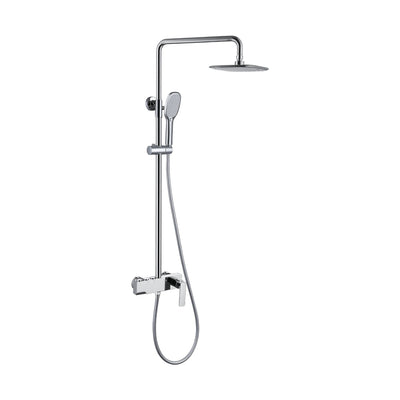 Chrome shower column with thin rounded-rectangle rain head, oval handheld and box-shaped lever mixer — SANIKB DL-08 092-CP