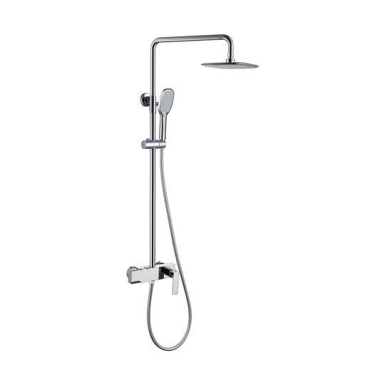 Chrome shower column with thin rounded-rectangle rain head, oval handheld and box-shaped lever mixer — SANIKB DL-08 092-CP