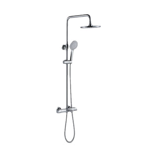 Chrome exposed shower system with bar valve, thin round rain head and round handheld on slide holder — SANIKB DL-08 126-CP