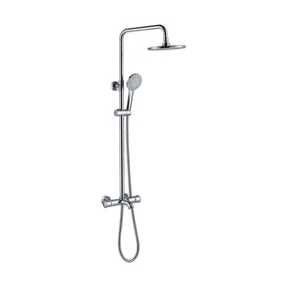 Chrome exposed shower system with short tub spout under bar valve, round rain head and handheld — SANIKB DL-08 130-CP