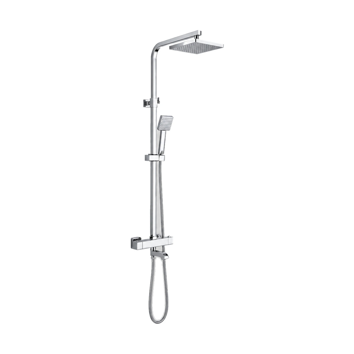Chrome exposed shower system with square riser, square rain head, square handheld and tub spout — SANIKB DL-08 502-CP