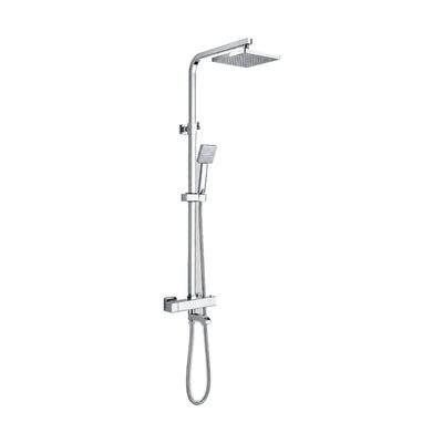 Chrome exposed shower system with square riser, square rain head, square handheld and tub spout — SANIKB DL-08 502-CP