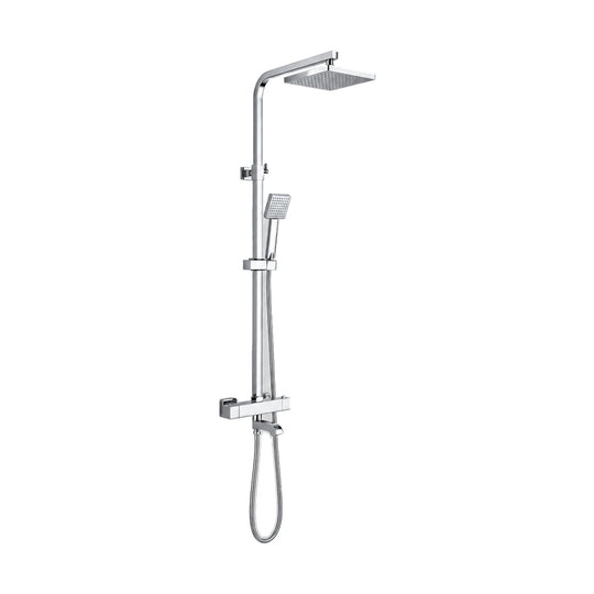 Chrome exposed shower system with square riser, square rain head, square handheld and tub spout — SANIKB DL-08 502-CP