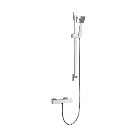 Chrome exposed shower set with rectangular bar valve, square-section slide bar and square handheld — SANIKB DL-08 505-CP
