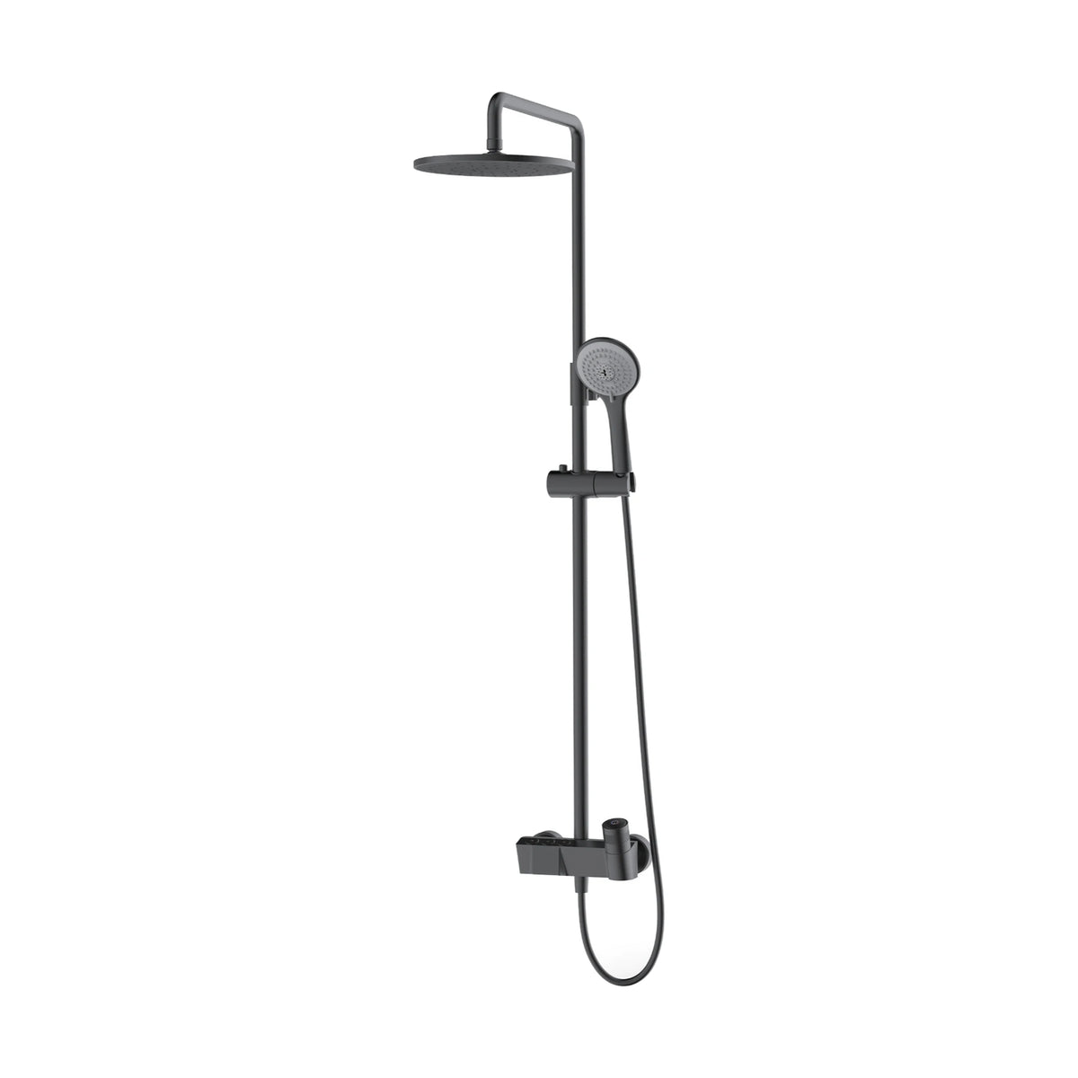 Gun Metal Grey — Exposed shower column with round rain head, handheld and bar mixer with push buttons and knurled handle — SANIKB DL-08 123-QH