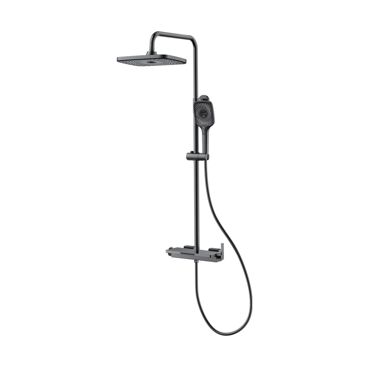 Gun Metal Grey — Exposed shower system with square rain head, square handheld and shelf-top mixer with blade lever — SANIKB DL-08 173-QH