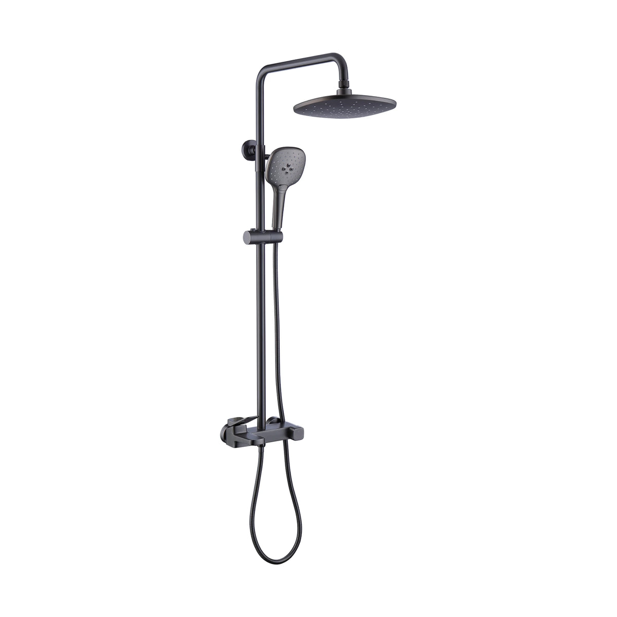 Gun Metal Grey — Exposed shower system with flat rounded rain head, rounded-square handheld and paddle lever mixer — SANIKB DL-08 043-QH