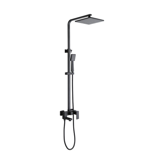 Matte Black — Matte black square shower column with square rain head, square handheld and cube mixer with tub spout — SANIKB DL-08 140-BK