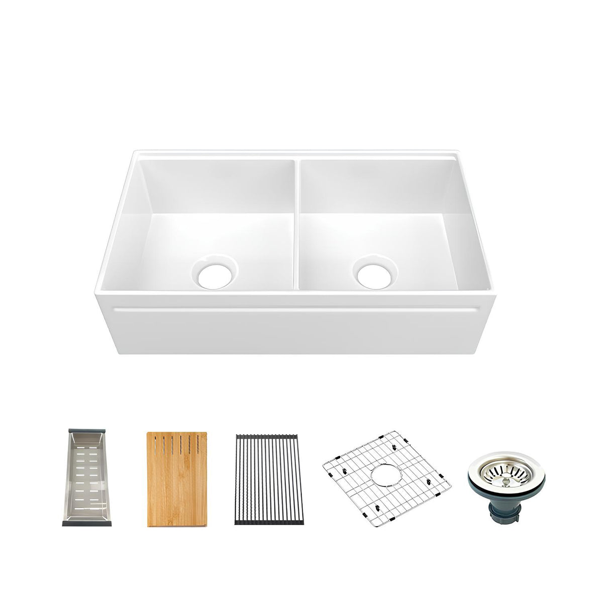 fireclay farmhouse sink SN101W3620D with accessories bamboo cutting board grid rack from SANIKB factory