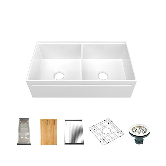 fireclay farmhouse sink SN101W3620D with accessories bamboo cutting board grid rack from SANIKB factory
