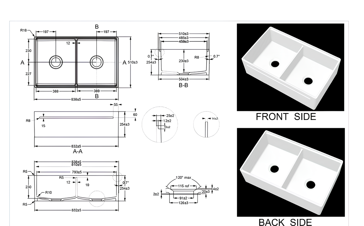 33 Inch Double Farmhouse Sink with Drainboard – Black Apron Front Kitchen Sink | SN101W3320D