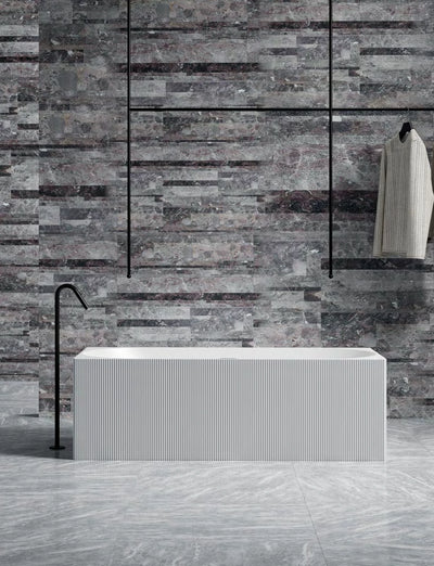 Fluted Rectangle Solid Surface Bathtub - XA-8825; complete factory model view